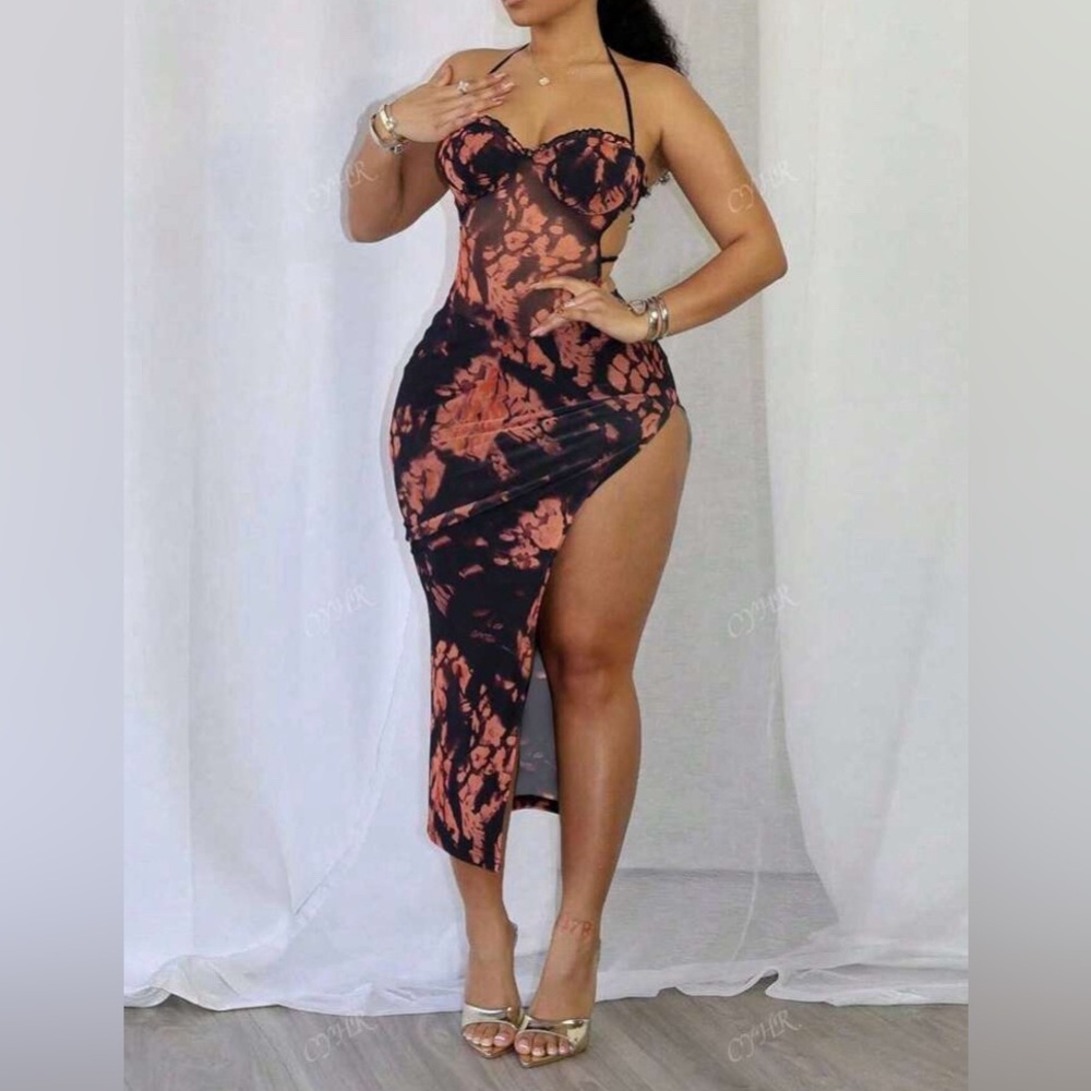SHEIN VACATION HALTER OPEN SLIT DRESS *Size:L 8/10*
